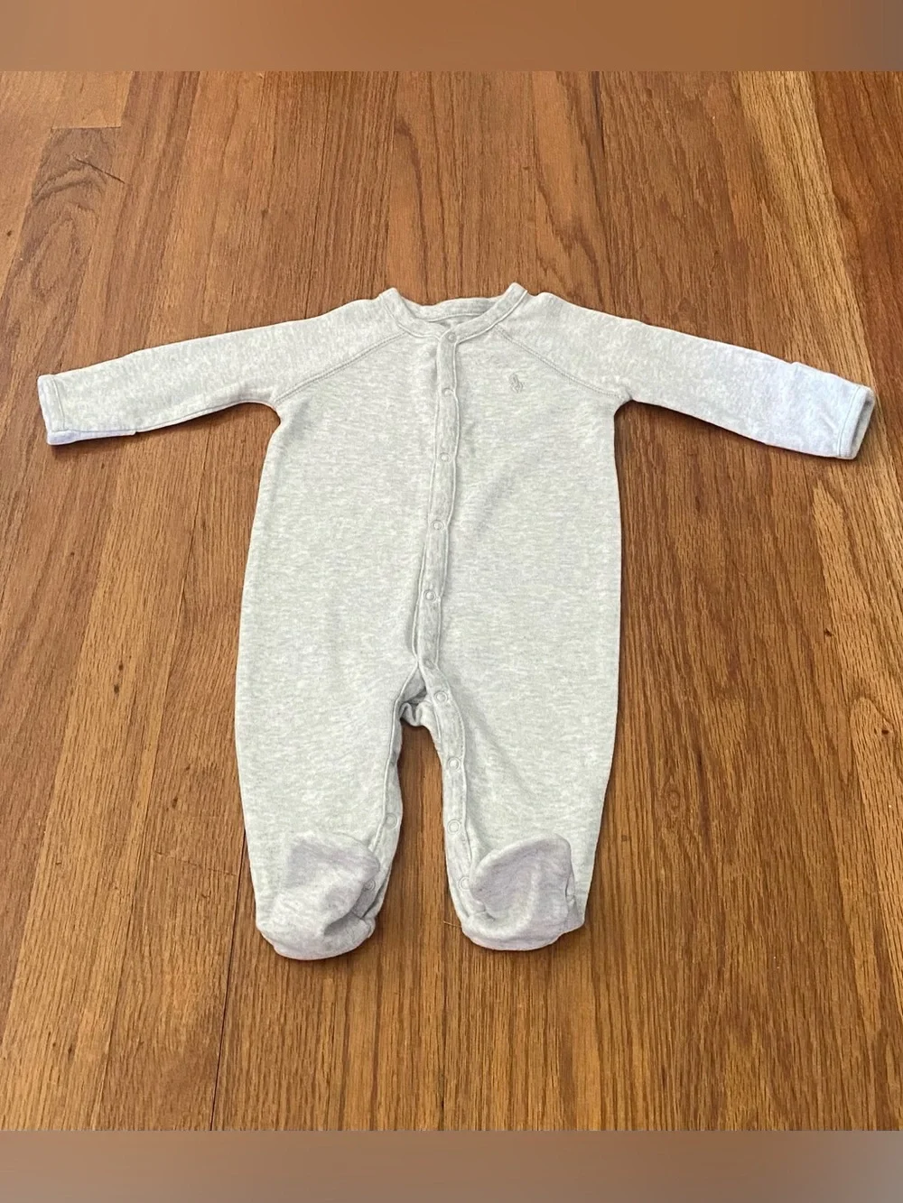 Ralph Lauren Navy & Light Gray Baby Footed One-Piece Set